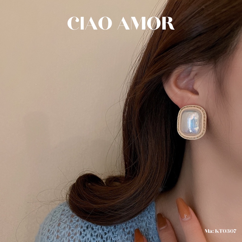 Khuyên tai nữ, Bông tai nữ bản to tròn đính mắt mèo Trang sức Ciao Amor - KT0307