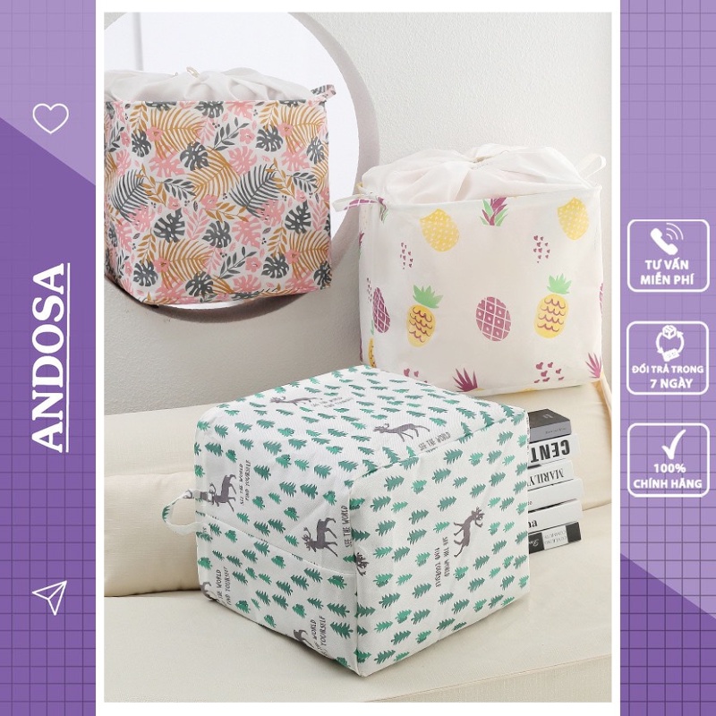 Túi vải đựng quần áo chăn màn đồ dơ giỏ vải canvas vuông đựng đồ đa năng gấp gọn ChiChi TV13