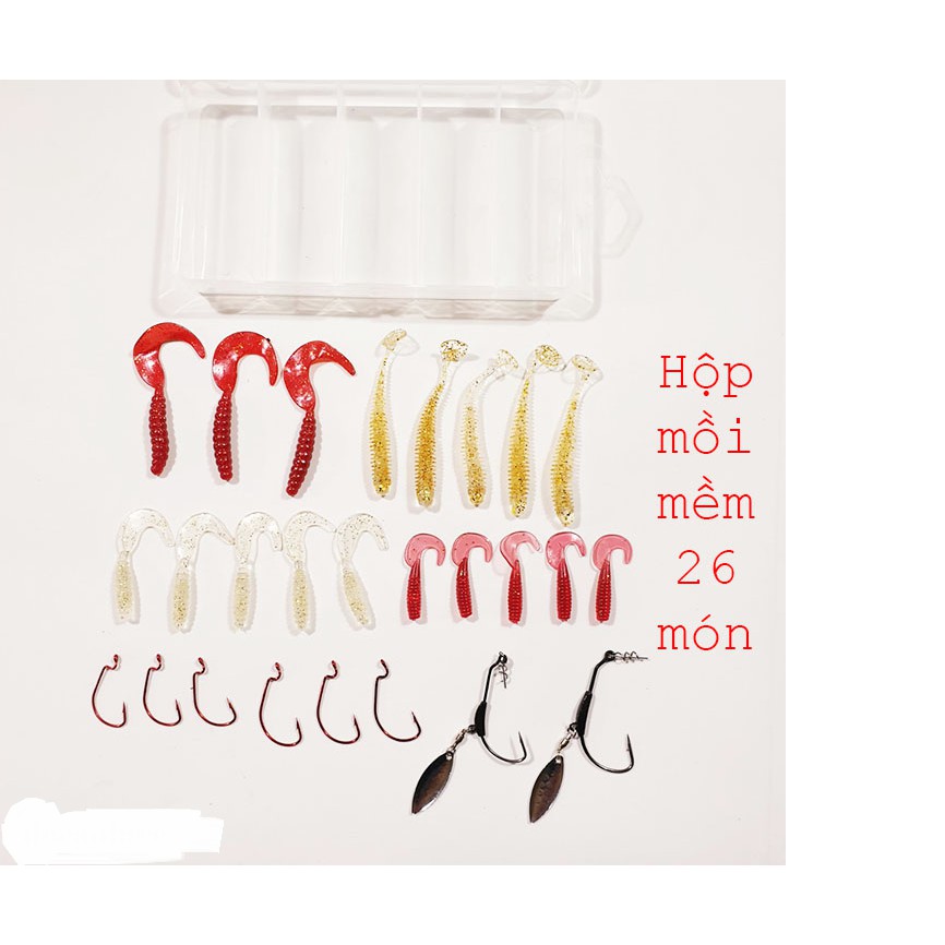 Mồi mềm câu cá, lưỡi câu mồi mềm, hộp đủ bộ - hộp mồi mềm 1a