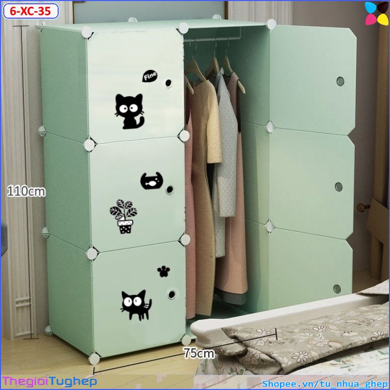 {NHIỀU LỰA CHỌN}Tủ nhựa lắp ghép nhiều màu, chọn theo phân loại (xanh cốm mèo đen, tím trắng cẩm tú cầu)