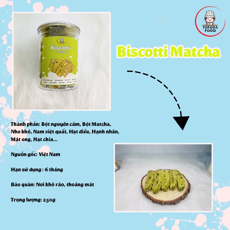 Bánh Biscotti nguyên cám ăn kiêng vị trà xanh tăng cơ dành cho người giảm cân, tiểu đường, eatclean TOFUDA BISMATCHA250 | BigBuy360 - bigbuy360.vn