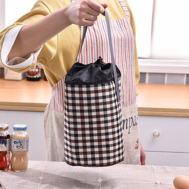 Túi Giữ Nhiệt Dây Rút Loại Dày Size Lớn  Sọc Caro