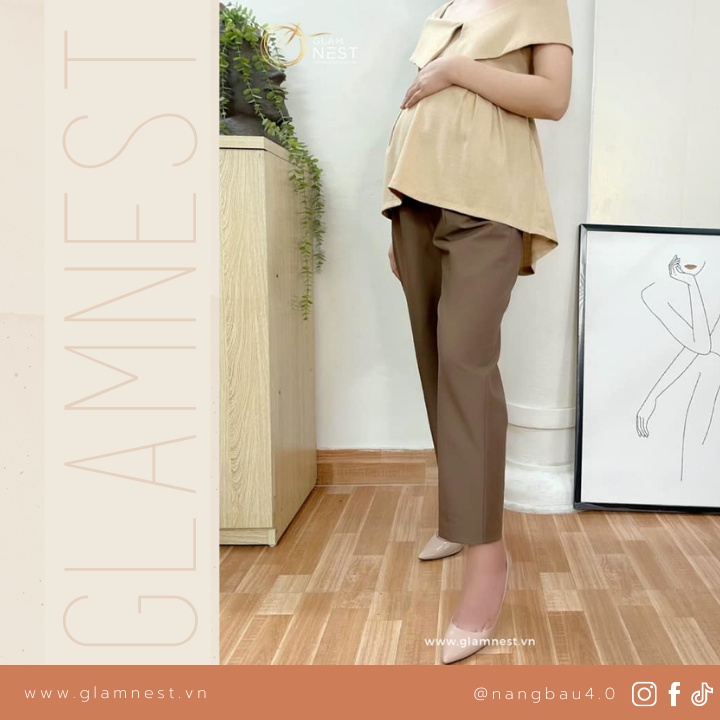 Quần Baggy Bầu Công Sở Vải Co Giãn Cạp Điều Chỉnh Thông Minh Glam Nest QD002