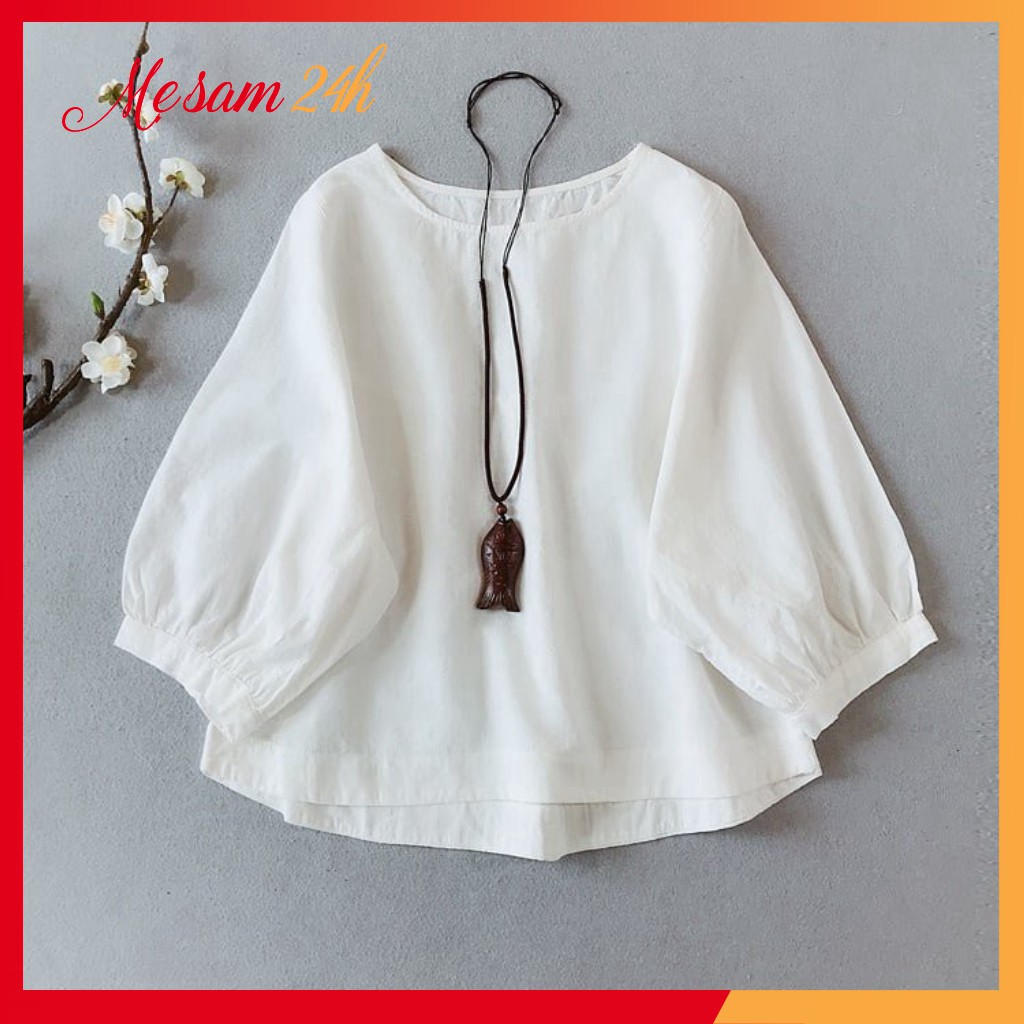 Áo kiểu nữ Hàn Quốc Mẹ Sam 24h chất liệu đũi mềm mát, thấm mồ hôi, form vừa xinh AKH.46
