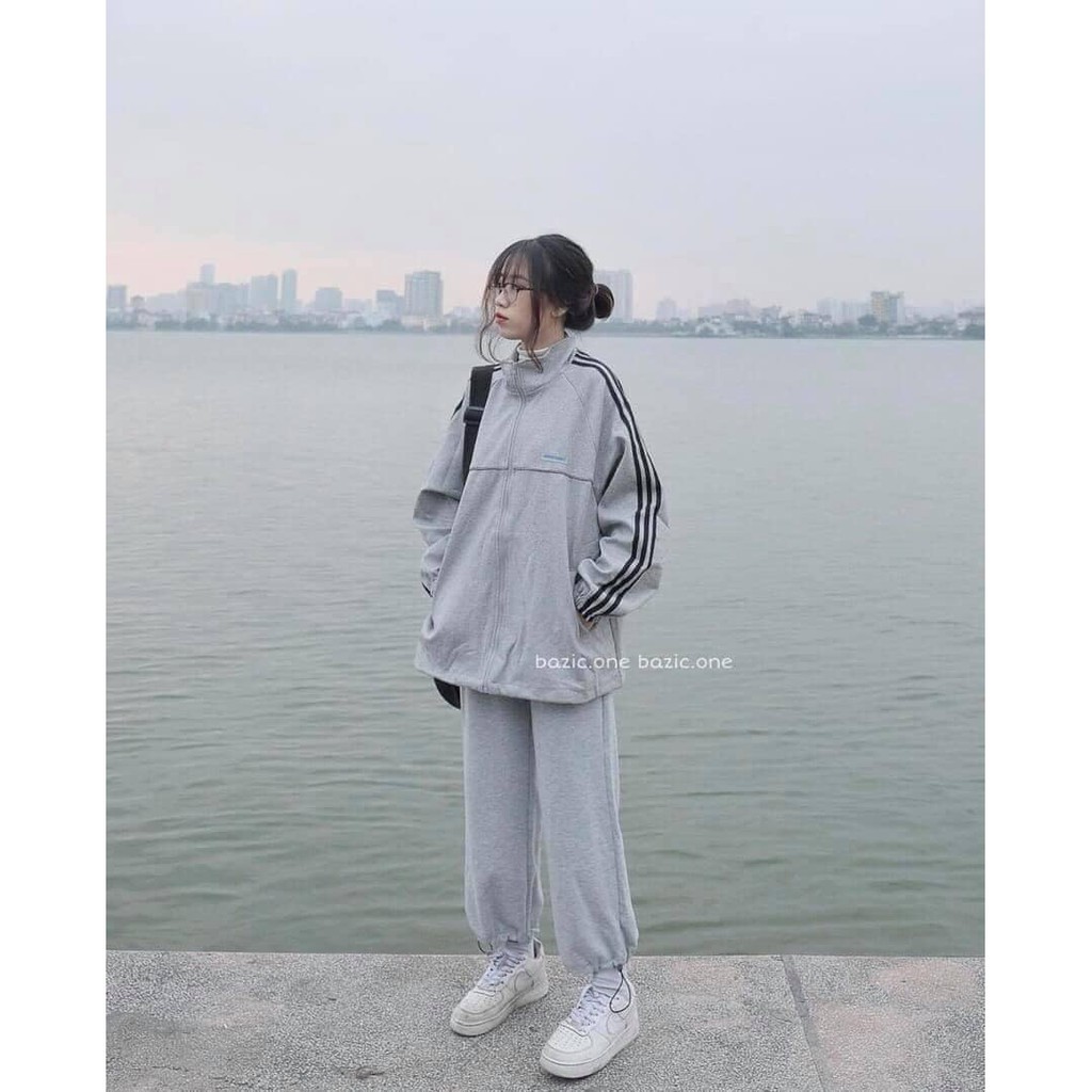 Bộ thể thao nỉ áo kéo khóa thêu chữ orignal clothing nam nữ mặc được | BigBuy360 - bigbuy360.vn