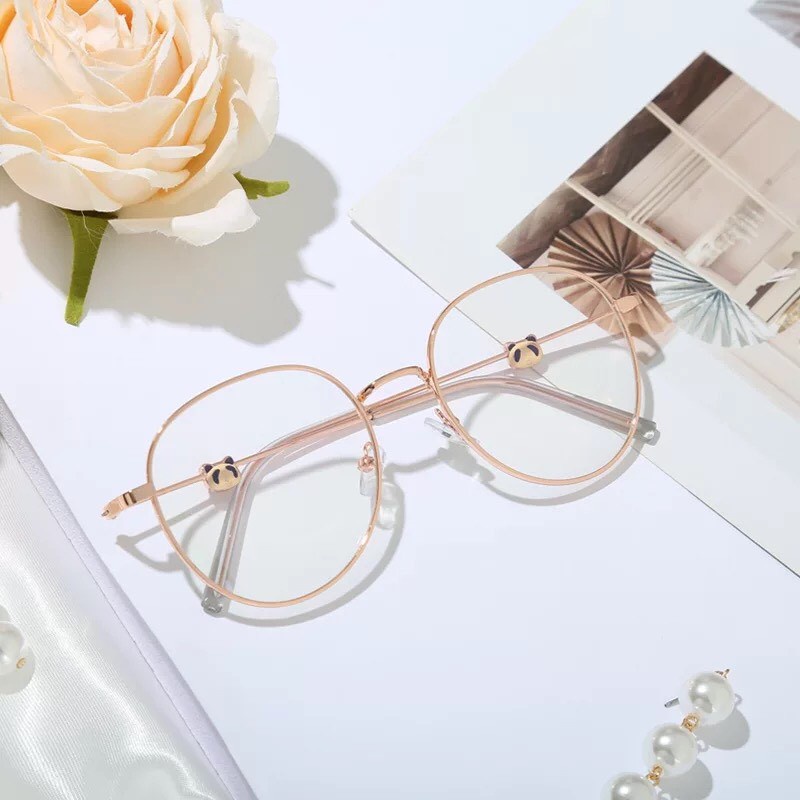 Mắt kính gọng kim loại form tròn gấu trúc siêu dễ thương hot trend- Hata24h