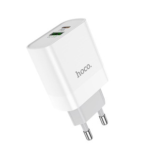 Cốc sạc 2 cổng USB Hoco C80A chân tròn USB-A QC3.0 18W và Type-C PD20W (Trắng) - Phụ Kiện 1986