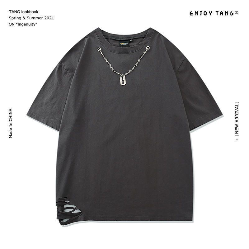 Áo Thun Tay Ngắn Cổ Tròn Màu Sắc Tối Phong Cách Hip Hop Thời Trang Cá Tính Cho Nam