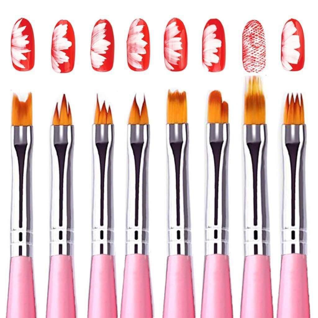Bộ cọ vẽ hoa màu hồng trang trí móng làm nail gồm 8 chiếc