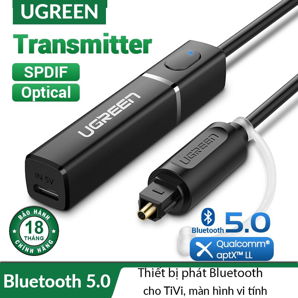 Bộ phát bluetooth 5.0 cao cấp UGREEN 50213| Hỗ Trợ AptX cho tivi, laptop, PC,Đầu CD/DVD, Tivibox....