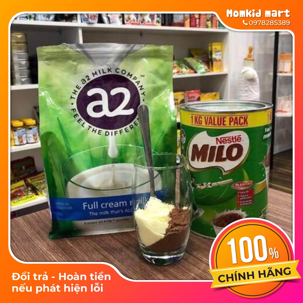 Sữa bột nguyên kem A2 Úc (1kg)+Kèm milo úc (1kg)