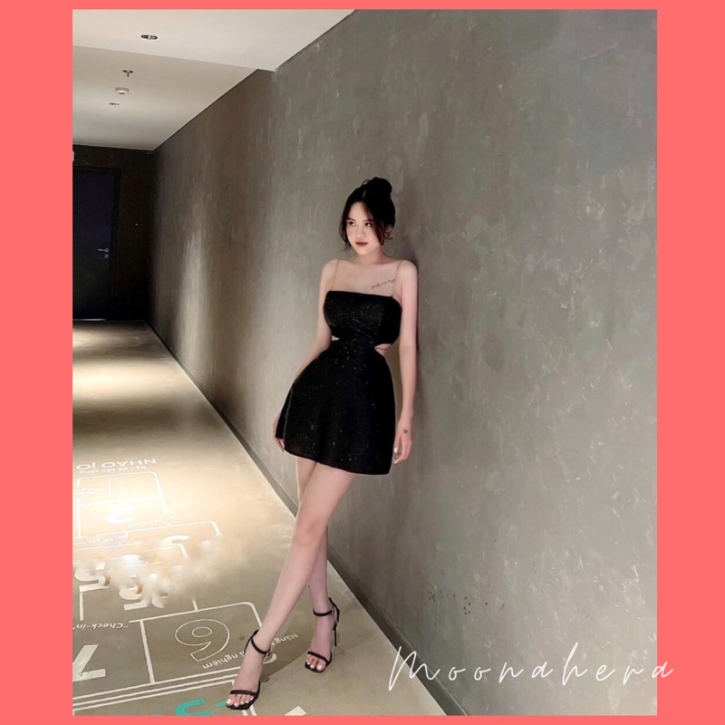 Váy hai dây xích cup ngực nhũ Bling🌟 Đầm cut eo sexy dáng ngắn đi tiệc
