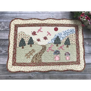 Thảm chùi chân cotton  chống trượt 40x60, Vòng hoa viền xanh dương - NEW