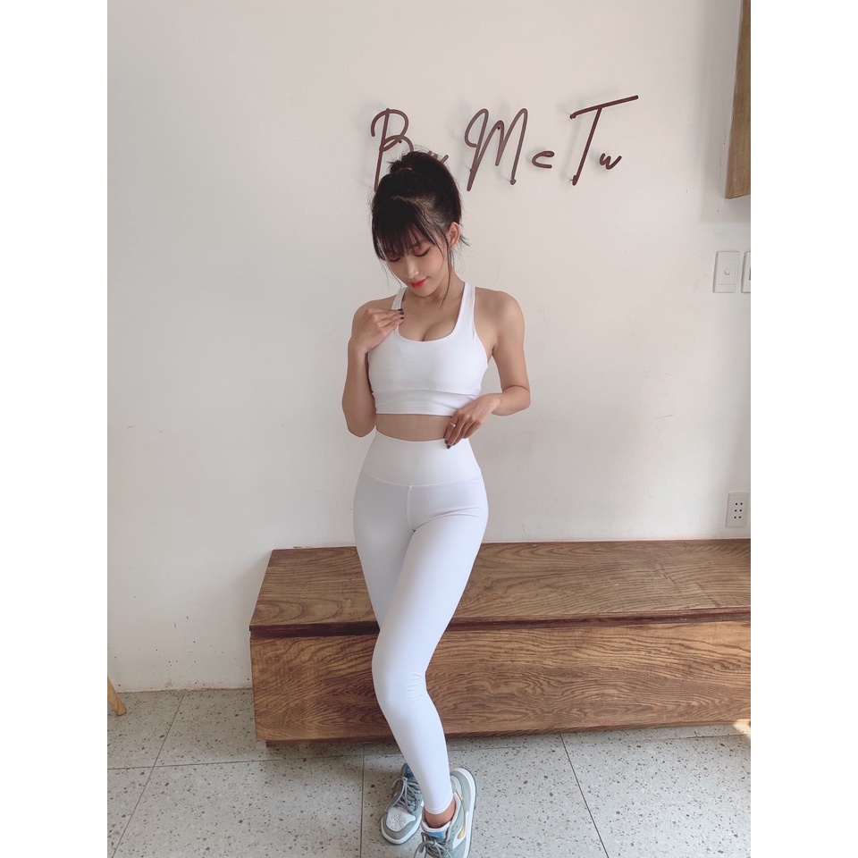 Đồ tập gym yoga nữ, set bộ thể thao áo bra đan dây kèm mút quần dài Bin Sport BD146