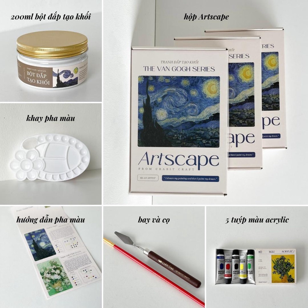 Tranh Van Gogh đắp nổi vẽ sẵn và bộ dụng cụ vẽ Crabit Artscape The Van Gogh Series Irises Hoa diên vĩ
