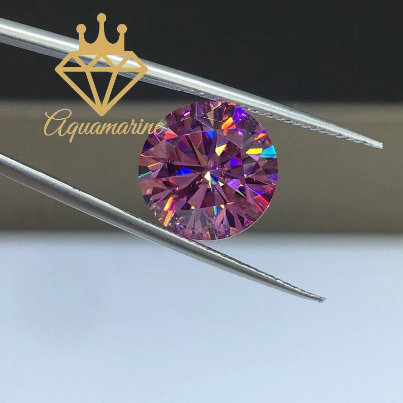 Kim cương nhân tạo Moissanite Round Pink