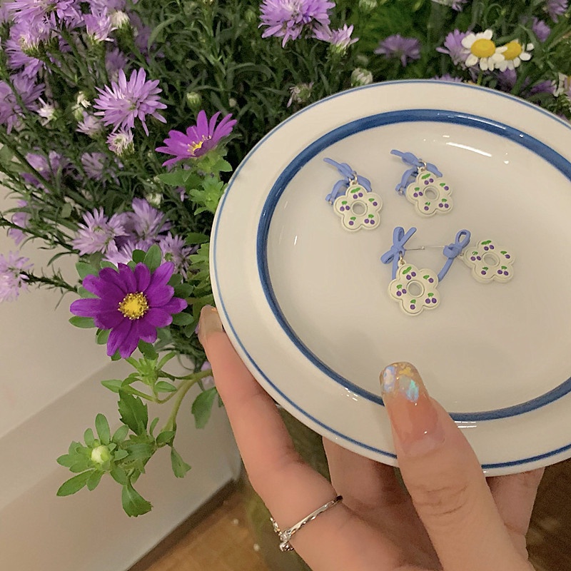 Bông Tai Mạ Bạc Dạng Kẹp Hình Nơ Tím Phong Cách Ngọt Ngào Dễ Thương 2022