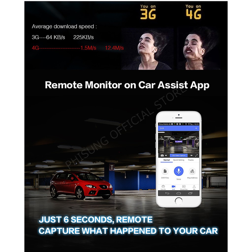 Camera hành trình Phisung E06 - 4G, 7,84 inch, FHD 1080P