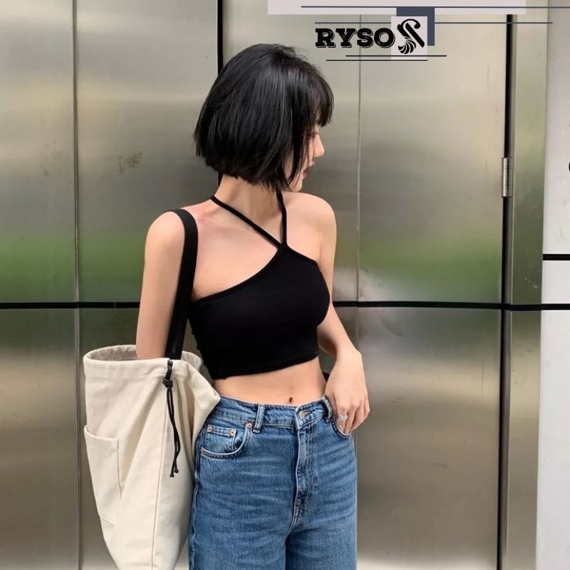 Áo croptop kiểu cổ yếm, Áo dây Đắp Chéo, Yếm 2 dây chéo Mảnh nữ Thun Gân
