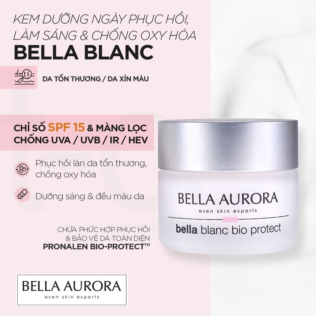 Kem Dưỡng Ngày Làm Sáng Da, Kiềm Dầu Bella Aurora Bella Blanc Bio-protect Illuminating Day Cream SPF 15 (50ml)