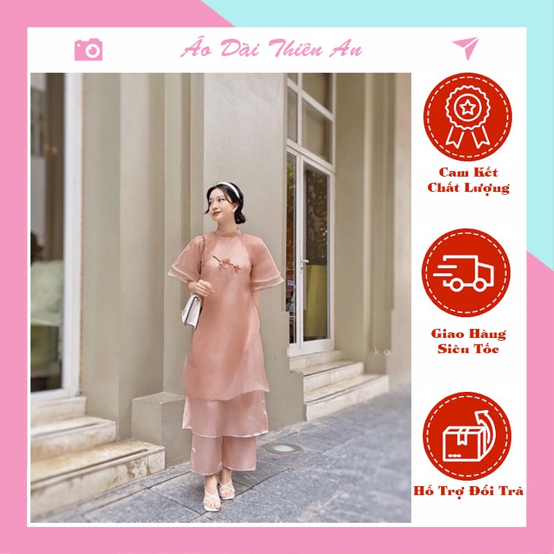 Áo dài cách tân nữ mộc miên 4 tà may sẵn Thiên An