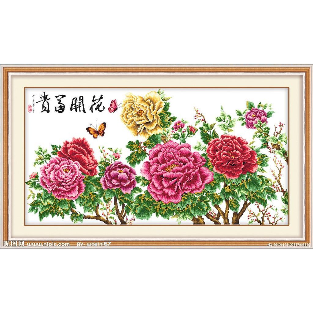 TRANH THÊU CHỮ THẬP HOA NỞ PHÚ QUÍ RY2064 (TRANH TỰ THÊU) 165X89CM