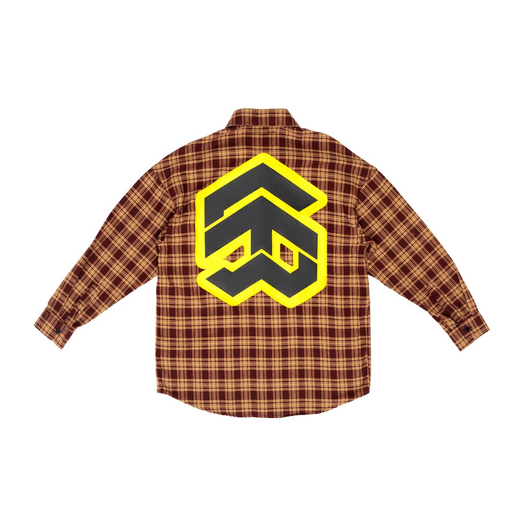 5THEWAY® /stroke/ BIG LOGO FLANNEL SHIRT™ in BROWN/YELLOW aka Áo Sơ Mi Form Flannel Nâu