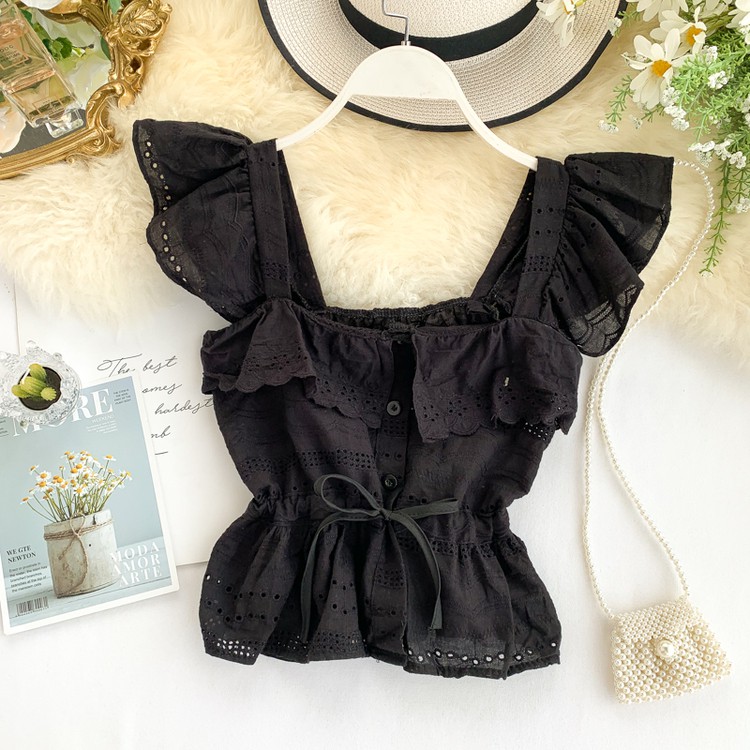 Ladies Fashion Hollow Ruffled Sleeveless Vest