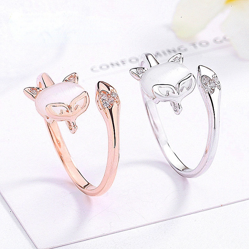Nhẫn hở hình con cáo đính đá zircon đơn giản thời trang có thể điều chỉnh kích cỡ