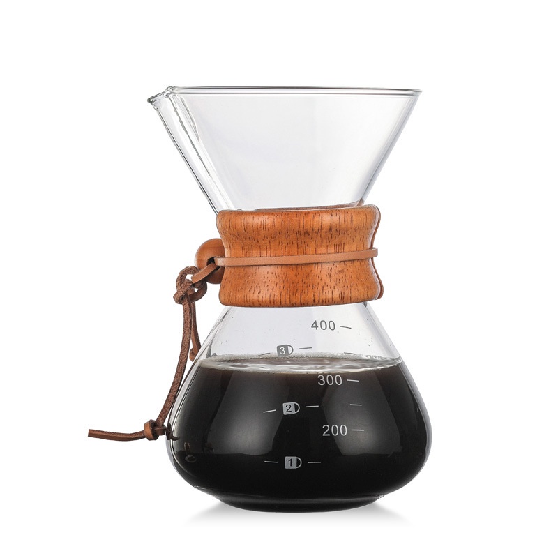 Bình pha cà phê Chemex tay cầm gỗ có phễu inox 400ml