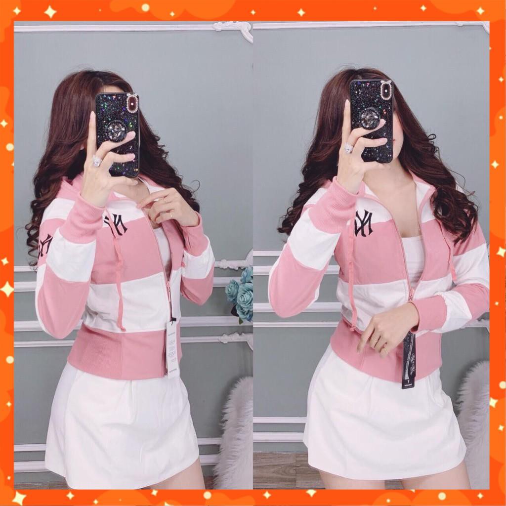 ☸❁Áo khoác nữ thun da cá lửng phối màu sọc ngang NY