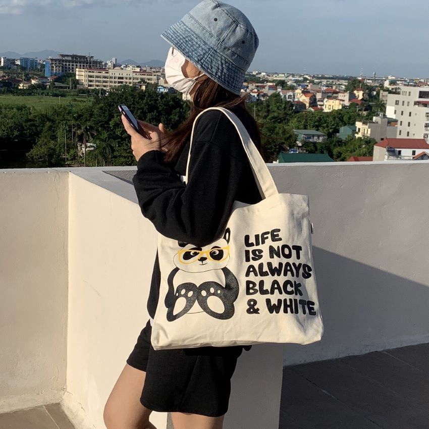 Túi tote , túi vải canvas đi học , đi choi họa tiết dễ thương size A4 có khóa miệng Hàn Quốc cao cấp