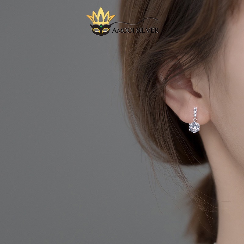 Bông tai bạc S925 6 chấu tòn ten - Amooi Silver AB126