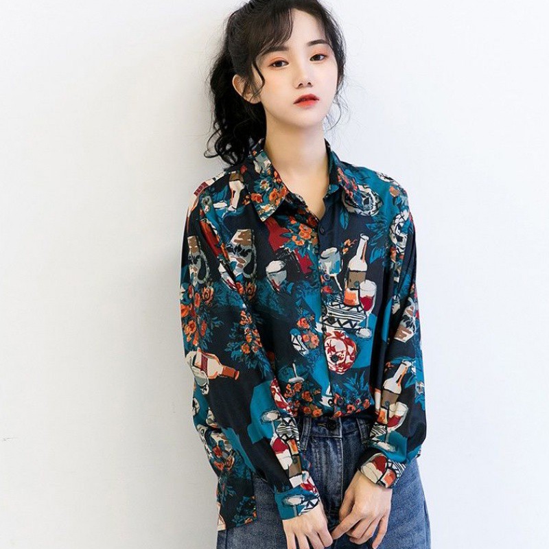 [Baywellfashion]Áo sơ mi nữ tay dài họa tiết vintage thời trang | BigBuy360 - bigbuy360.vn