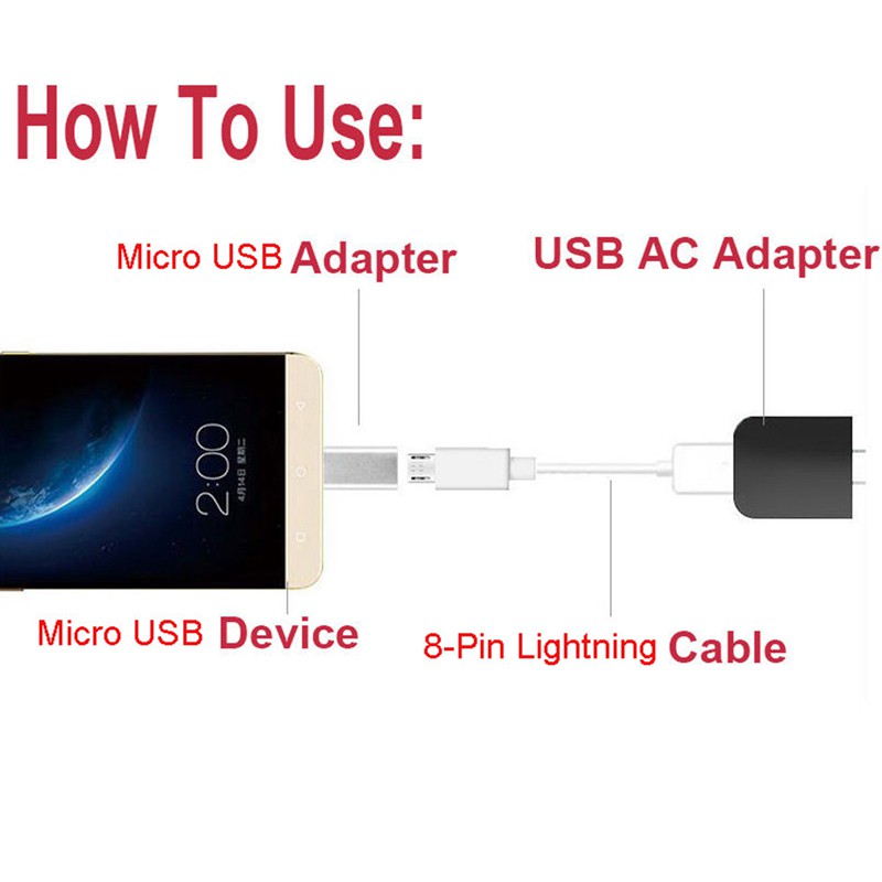 Adapter lỗ cắm lightning 8 Pin sang đầu cắm micro USB cho LG Xiaomi Huawei