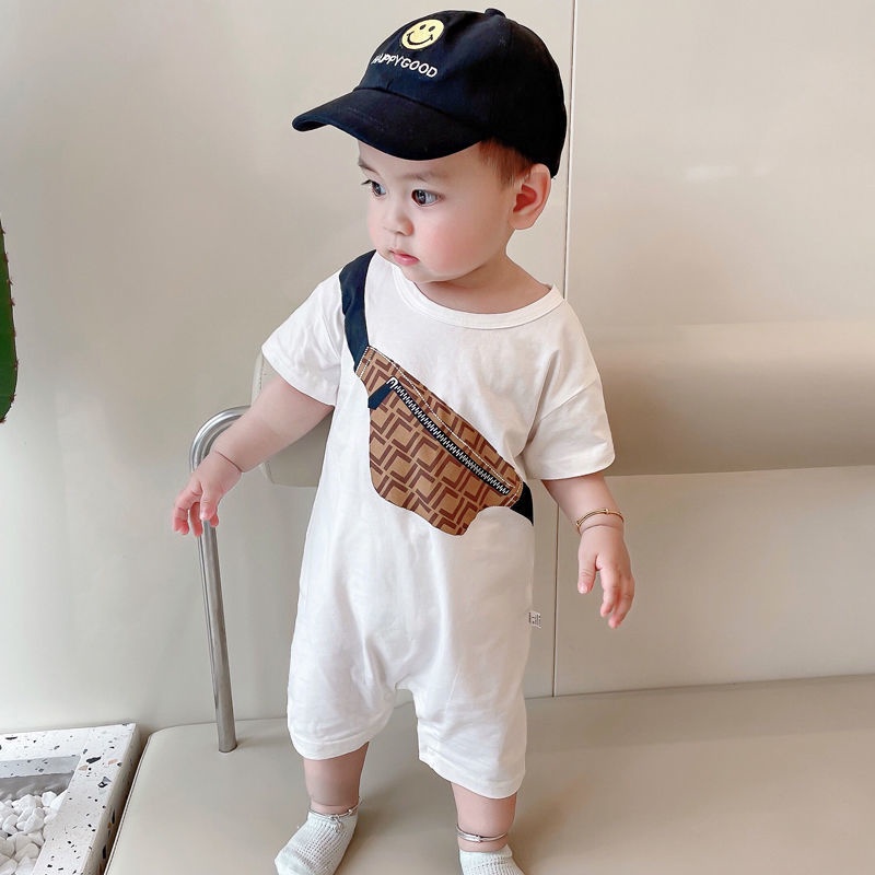 Áo Liền Quần Tay Ngắn Màu Trắng Chất Liệu Cotton Thời Trang Mùa Hè Dễ Thương Cho Bé Trai