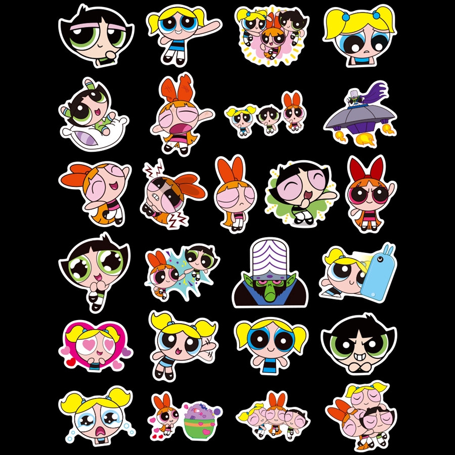 Set 50 miếng dán trang trí họa tiết The Powerpuff Girls - Series 01 xinh xắn dễ thương chống thấm nước