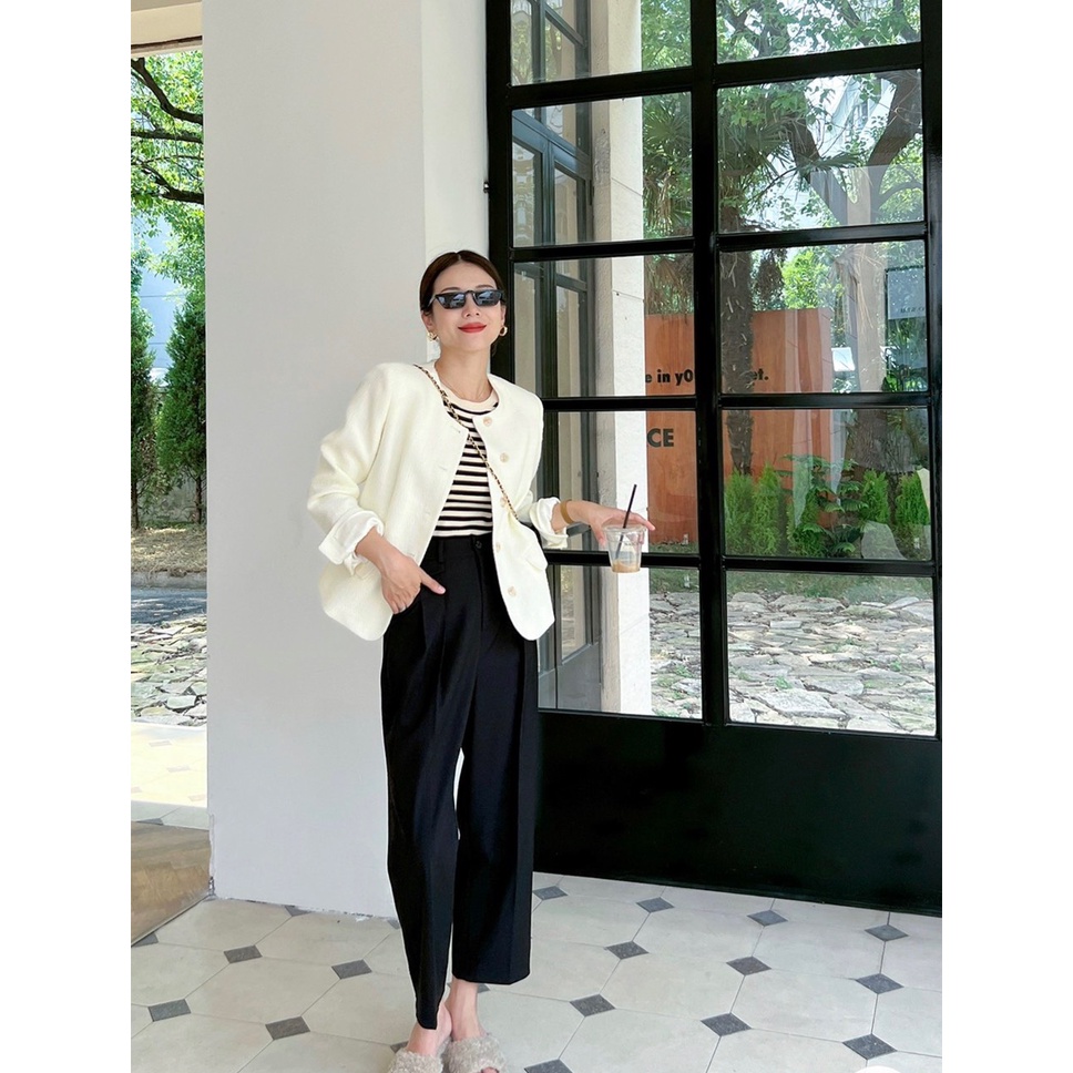 VEST DẠ WEET CỔ TRÒN MÀU KEM