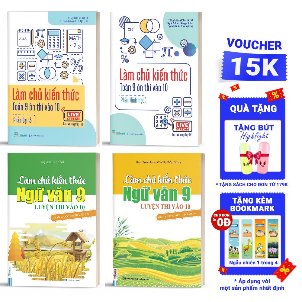 Sách - Combo Làm chủ kiến thức Toán - Ngữ văn 9 ôn thi vào 10 - Tài liệu luyện thi vào 10