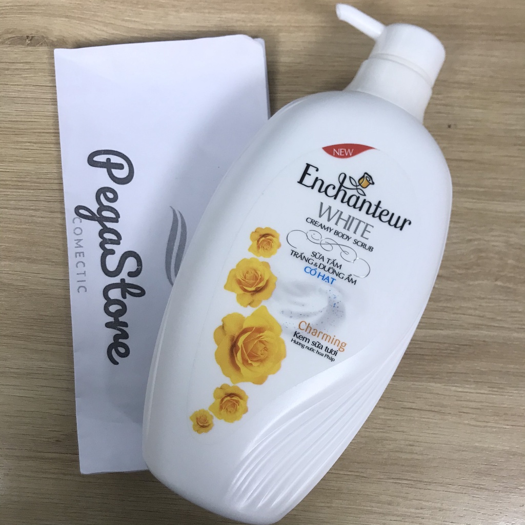 Sữa tắm thơm lâu ENCHANTEUR - sửa tắm trắng da enchanter có hạt tẩy da chết White Creamy Body Scrub CHARMING 650g