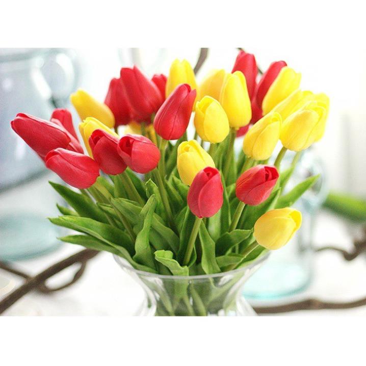 Hoa Tulip  giả lá xoăn bằng cao su non  mùi thơm nhẹ, giống thật 99%