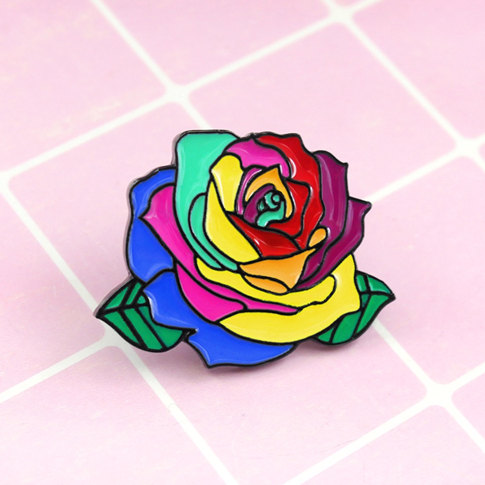 YOML✔Rainbow Rose Flower Brooch Pin Gay Pride Denim Jacket Collar Backpack Badge