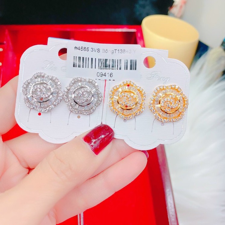 Khuyên Tai Xuping Bền Màu Hoa Hồng ĐÍnh Chữ X Giữa Cực Xinh - Lên Tai Diện Đi Tiệc Sang Trọng