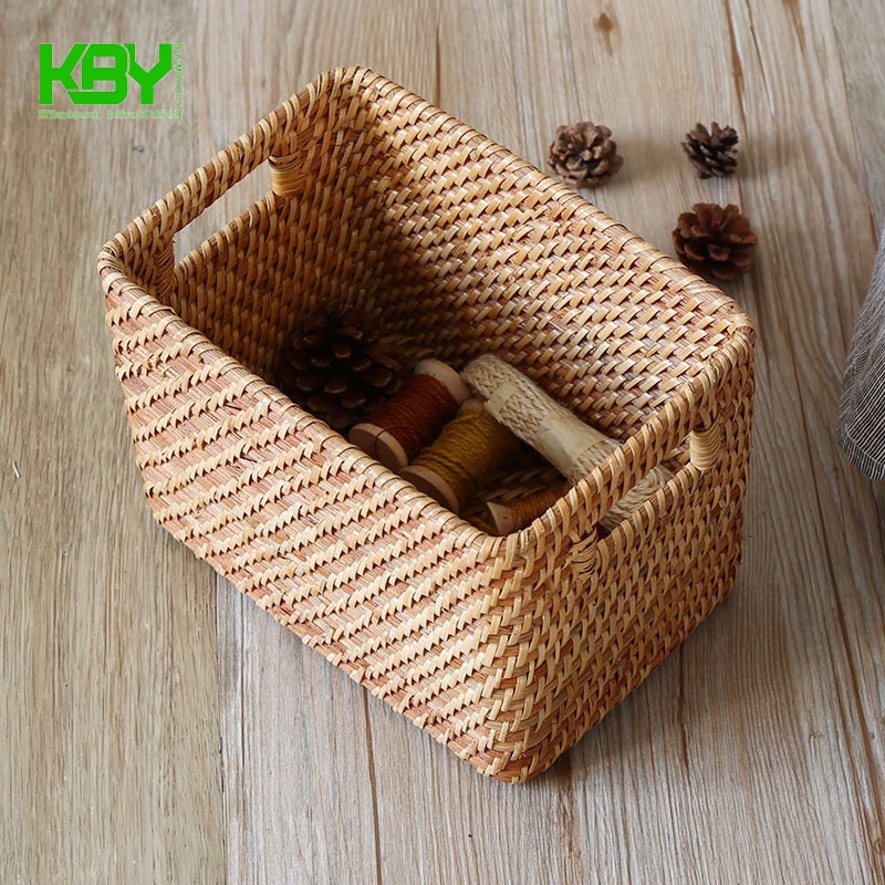 Giỏ mây tre đan chữ nhật có tay xách - Giỏ mây tre - KBYbamboo