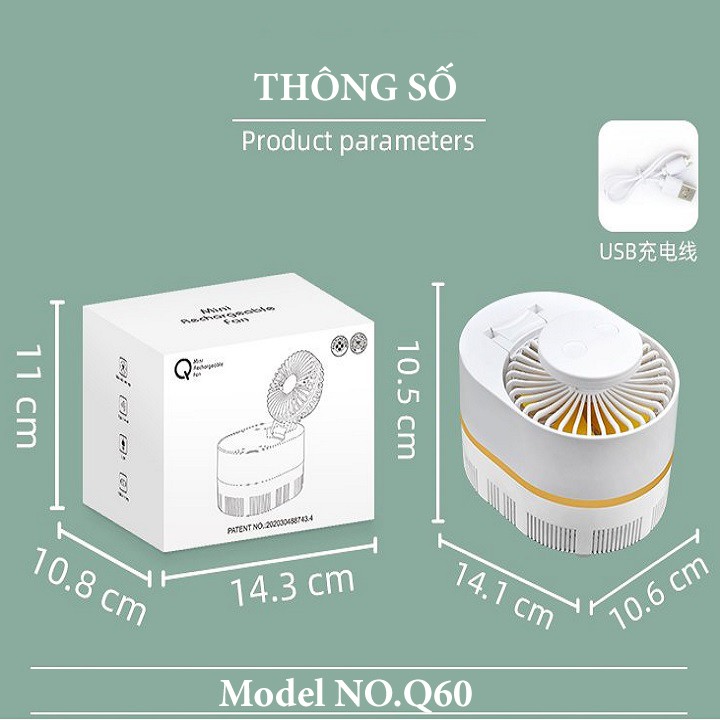 [Top bán chạy] Quạt mini, quạt tích điện để bàn gấp gọn 3 trong1 NO.Q60 kiêm đèn ngủ, máy bắt muỗi tiện lợi