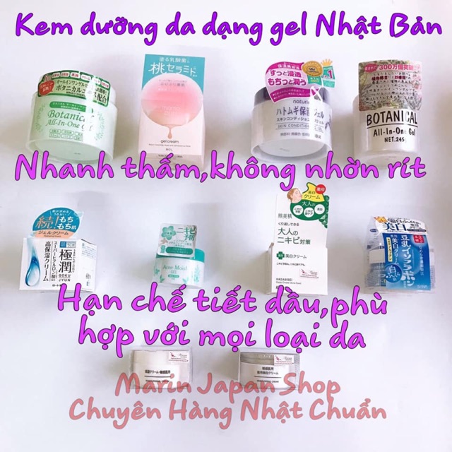 [TỔNG HỢP] Kem dưỡng da dạng gel nhanh thấm không nhờn rít momo puri,botanical,hada labo , sana, kracie, muji,hatomugi