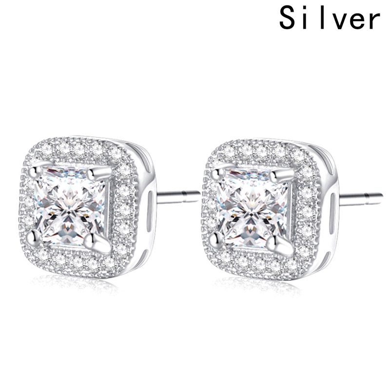 Khuyên tai mạ vàng trắng đính đá CZ thời trang