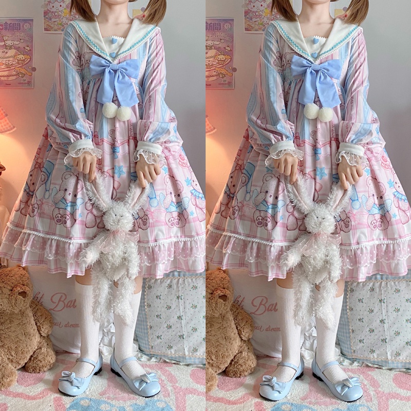 Váy lolita OP bé gấu dài tay dễ thương