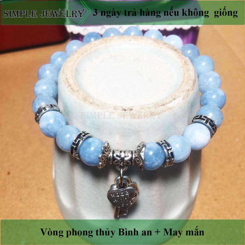 Vòng tay phong thủy màu xanh nước biển mix charm bạc hợp thủy