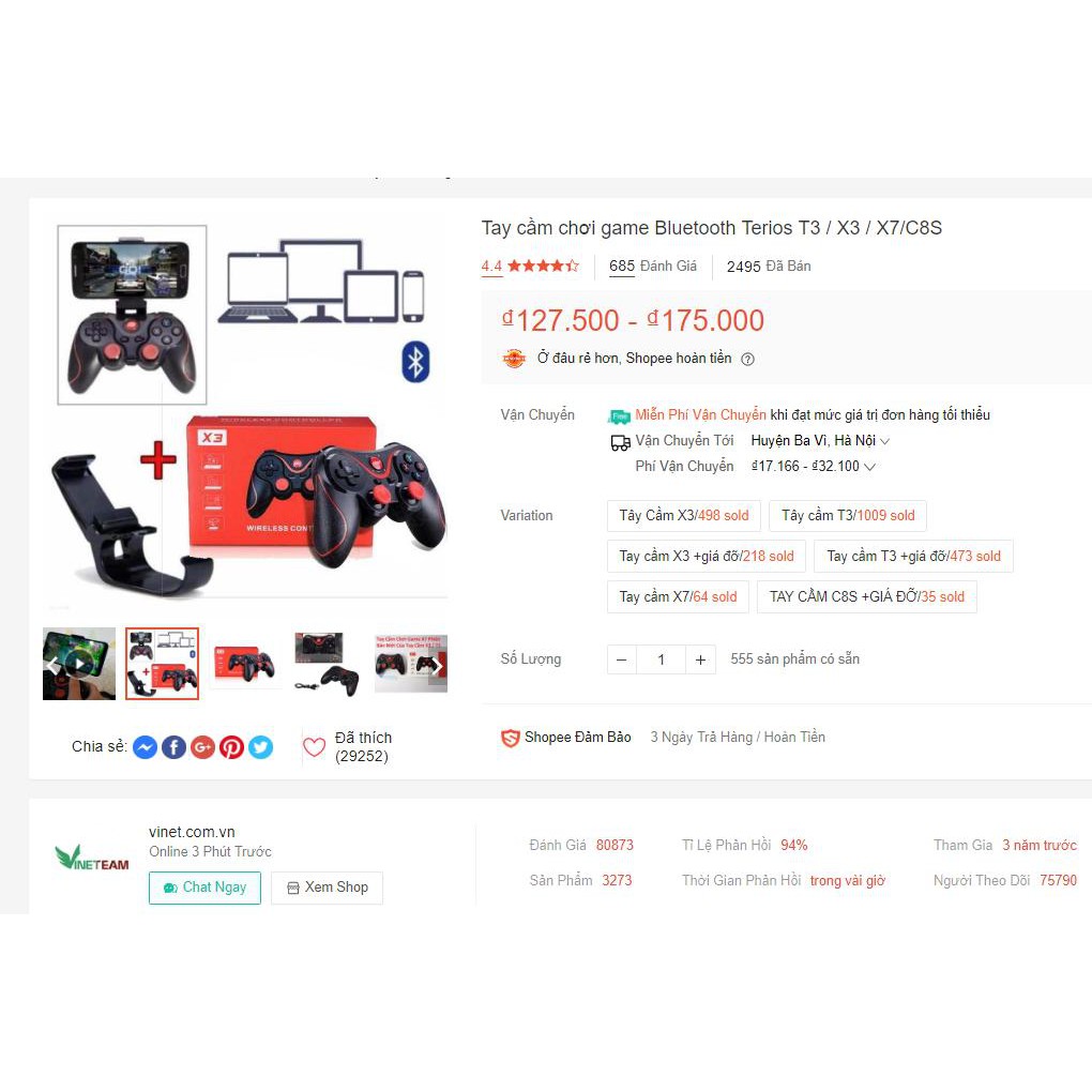 (SIÊU GIẢM GIÁ) TAY CẦM CHƠI GAME BLUETOOTH T3 - TAY CẦM GAME TERIOS T3 - GAMEPAD T3 / X3/X7/C8S